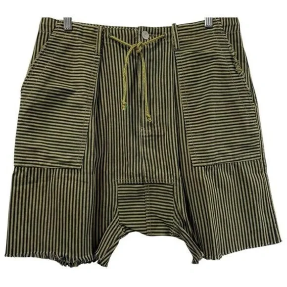 Jaded Gypsy Olivia Striped Harem Drop Crotch Shorts BoHo Green ~ Size L/XL ~ NWT - Picture 2 of 15